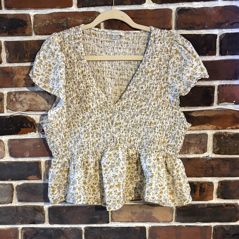 American Eagle Outfitters Floral Smocked Blouse